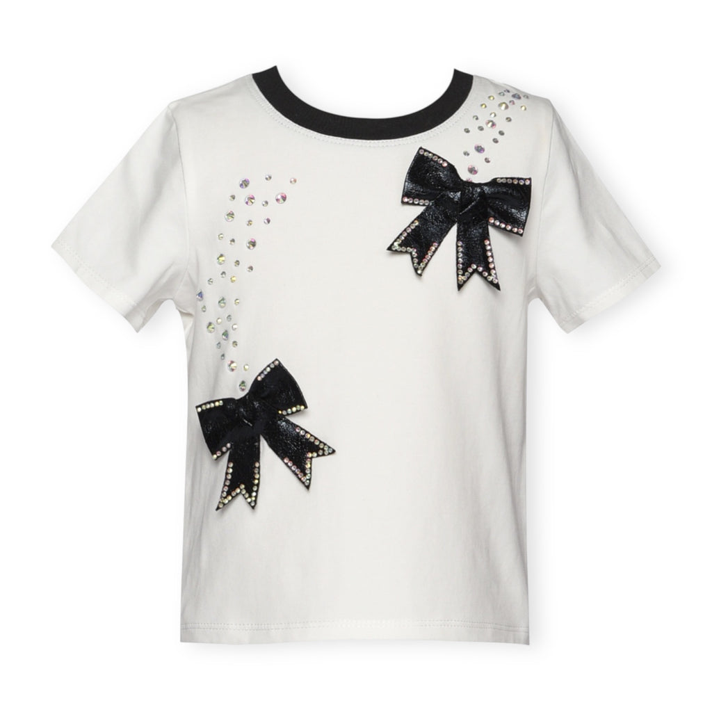 Baby Sara Faux Leather Bows Top & Ruffle Tiered Skirt Set 7-12 ~ White/Black