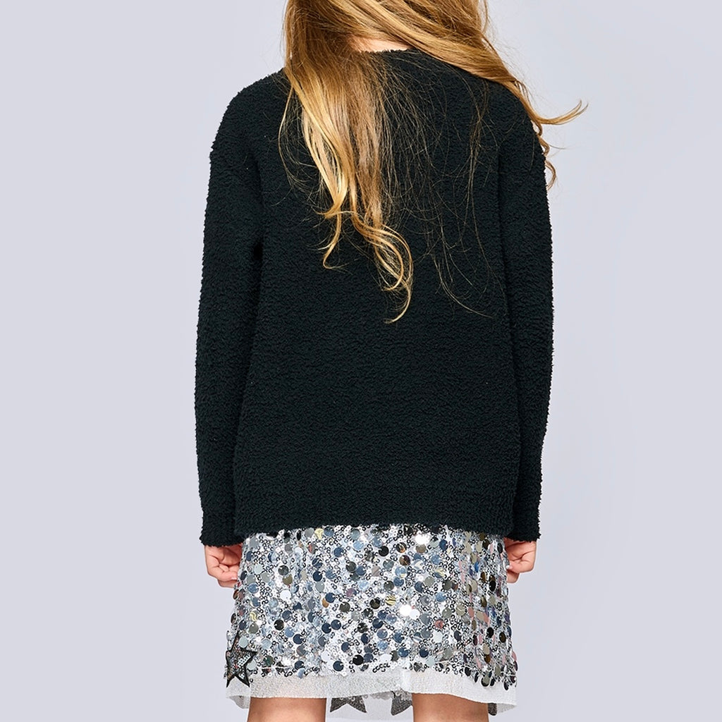 Hannah Banana Embroidered Star Knit Sweater & Sequin Star Mini Skirt Set 7-12 ~ Black/Silver