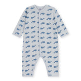 Petit Bateau l/s Whale Print Romper ~ Blue