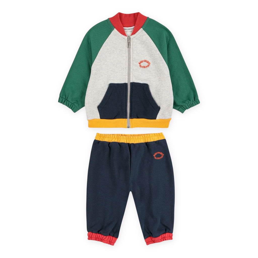 Bobo Choses Baby Tic Tac Toe Color Block Zip Sweatshirt, Duck l/s Tee & Joggers Set ~ Navy/Green Multi