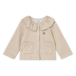 Mayoral Baby Girl Ribbed Cardigan w/ Collar ~ Heather Sand