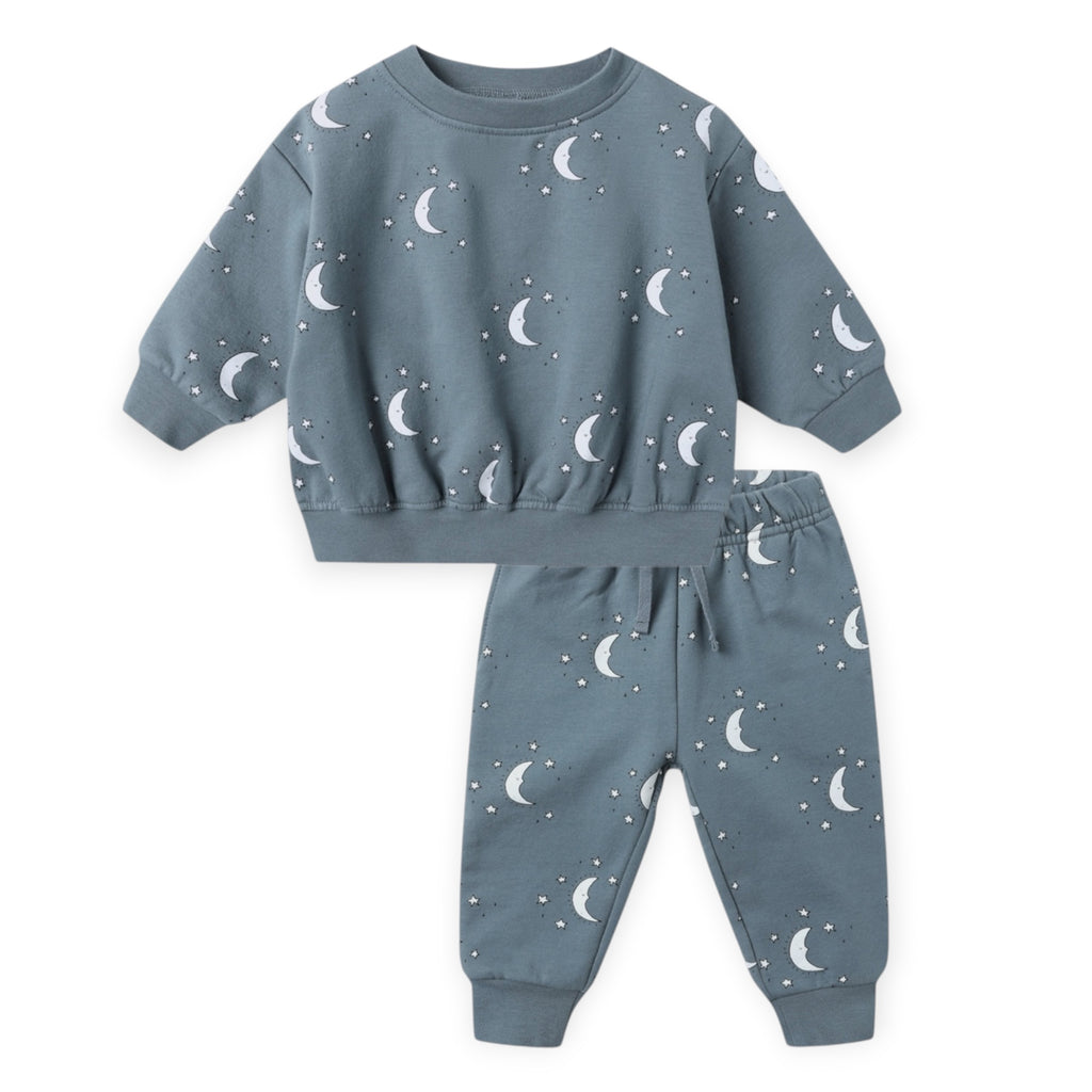 Quincy Mae Relaxed Fleece Sweatshirt & Sweatpants Set ~ Silver Moons/Ocean