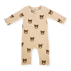 Oh Baby! Teddy Bear Faces Printed Romper ~ Biscotti