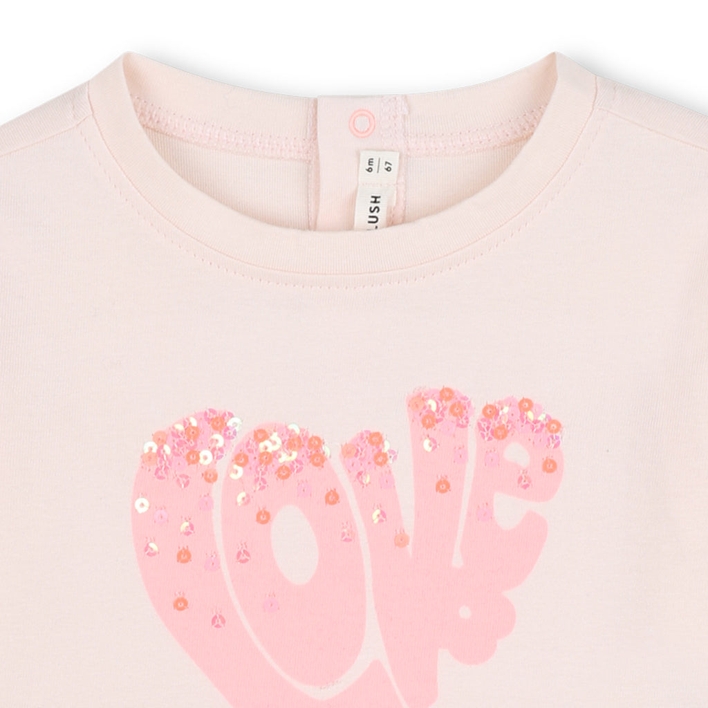 Billieblush Baby Love l/s T-Shirt w/ Ruffle & Embroidered Denim Pants Set ~ Pink/Blue