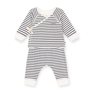 Petit Bateau Striped Cardigan, Pants, & l/s Onesie Set ~ White/Navy
