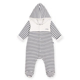 Petit Bateau Striped Padded Coverall w/Hood ~ White/Navy