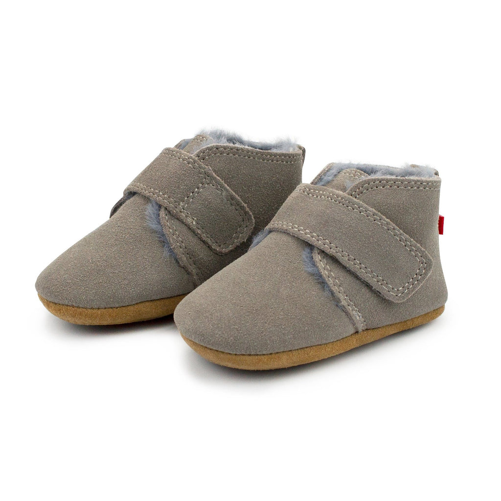 Zutano Fur-Lined Leather Baby Shoe ~ Gray