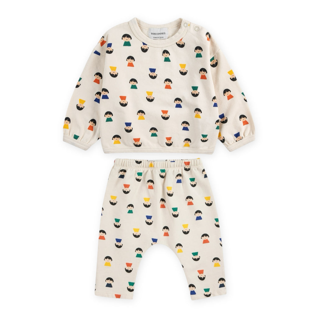 Bobo Choses Baby Game Pawns Print Sweatshirt & Joggers Set ~ White