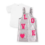 MIA New York Love Overall Dress & Studded Tee Set ~ Silver/White