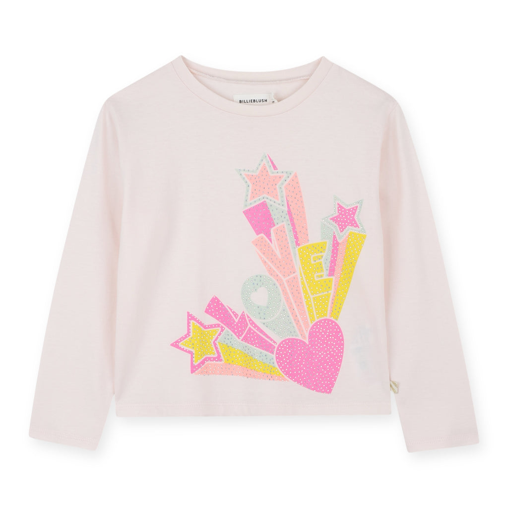 Billieblush Girls Love Graphic l/s T-Shirt & Gradient Pleated Skirt Set ~ Light Pink/Multi