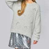 Hannah Banana Fuzzy Metallic Sequin Bows Sweater & Sequin Mini Skirt Set 7-12 ~ Grey/Silver