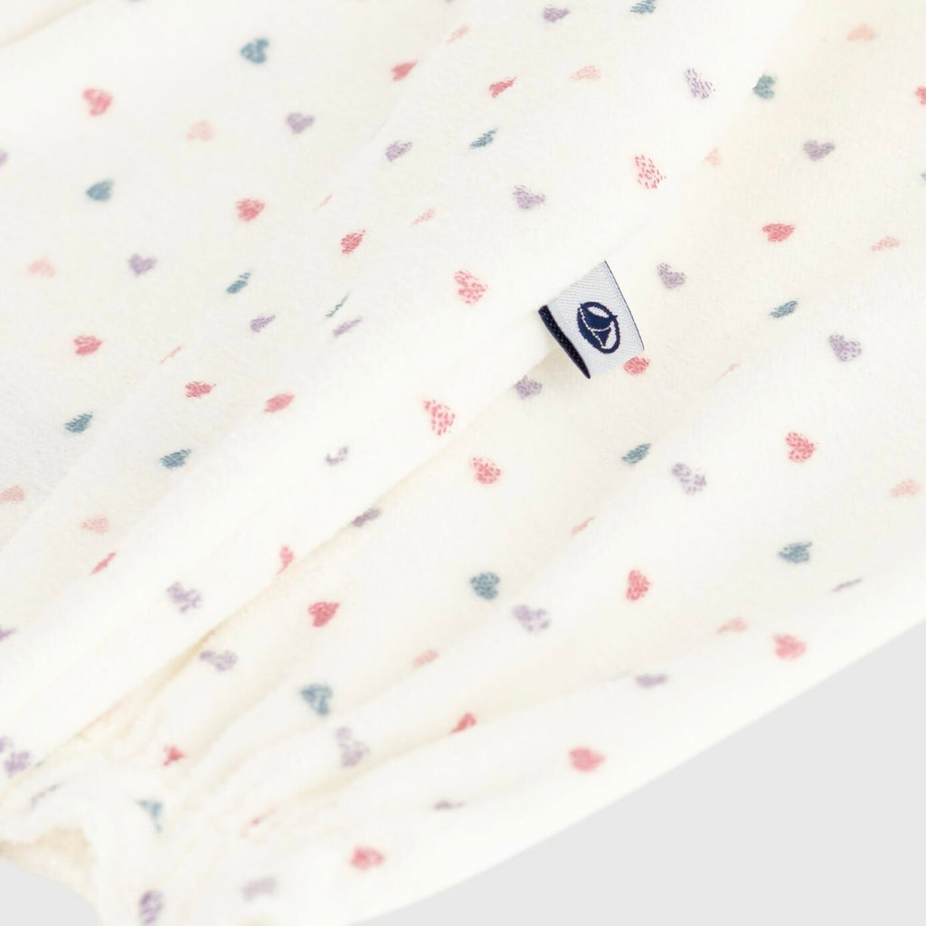 Petit Bateau Velour Front Snap Multi Heart Footie w/ Ruffle Collar ~ White Multi