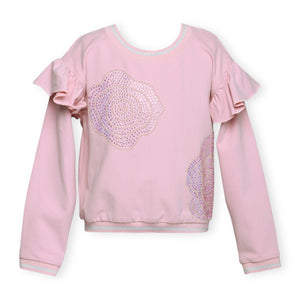 Hannah Banana Rhinestone Rose Ruffle Sweatshirt & Joggers Set~ Pink