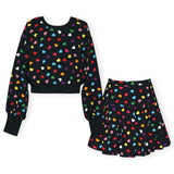 Hannah Banana All Over Heart Print Sweatshirt & Skort Set 7-12 ~ Black Multi