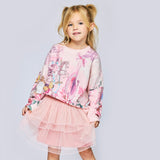 Baby Sara Vintage Ballet Print Sweater & Tiered Mesh Tutu Skirt Set ~ Pink Multi
