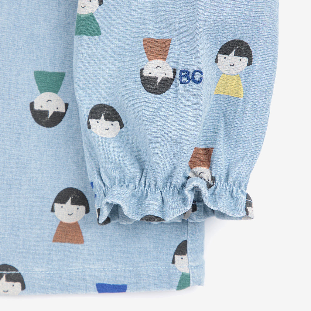 Bobo Choses Baby Game Pawns Print Denim Blouse & Pants Set ~ Light Blue