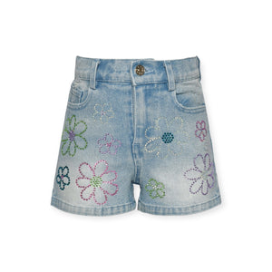 Baby Sara Denim Shorts w/ Rhinestone Flowers ~ Blue