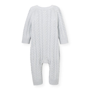 Elegant Baby Horseshoe Cable Knit Romper ~ Pale Blue