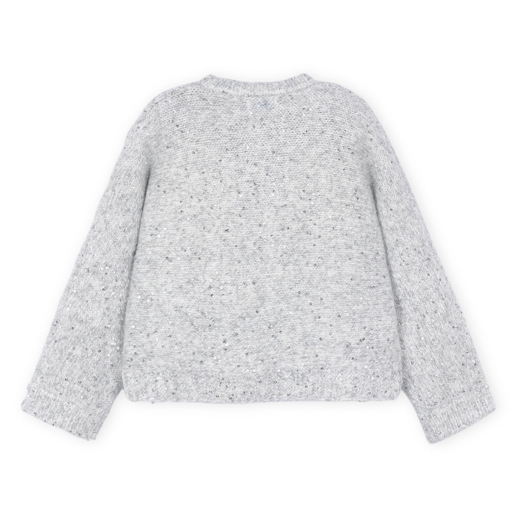 Mayoral Girls Knit Sweater w/ Sequins & Pleated Faux Leather Skirt Set ~ Silver