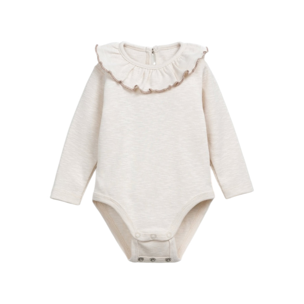 Play Up Baby Ruffle Collar Onesie & Printed Fleece Ruffle Overalls Set ~ Rose/Natural