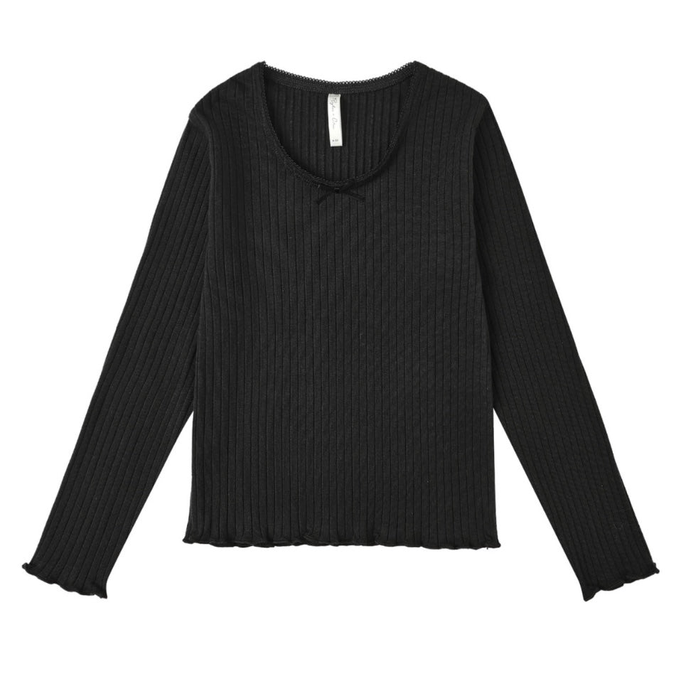 Rylee + Cru Girls Ribbed l/s Top & Wide Leg Overalls Set ~ Black/Leopard