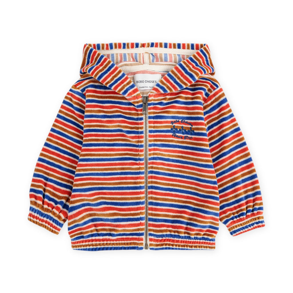 Bobo Choses Baby Have Fun Striped Velour Zip Hoodie, Doggy Mate l/s Tee & Joggers Set ~ Red/Blue Multi
