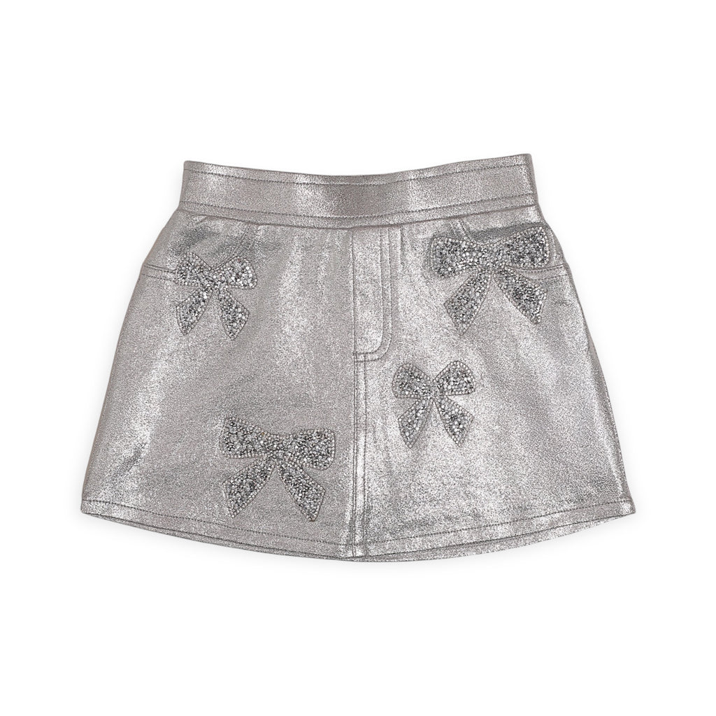 MIA New York Bows Puff Sleeve Top & Skirt Set ~ White/Silver