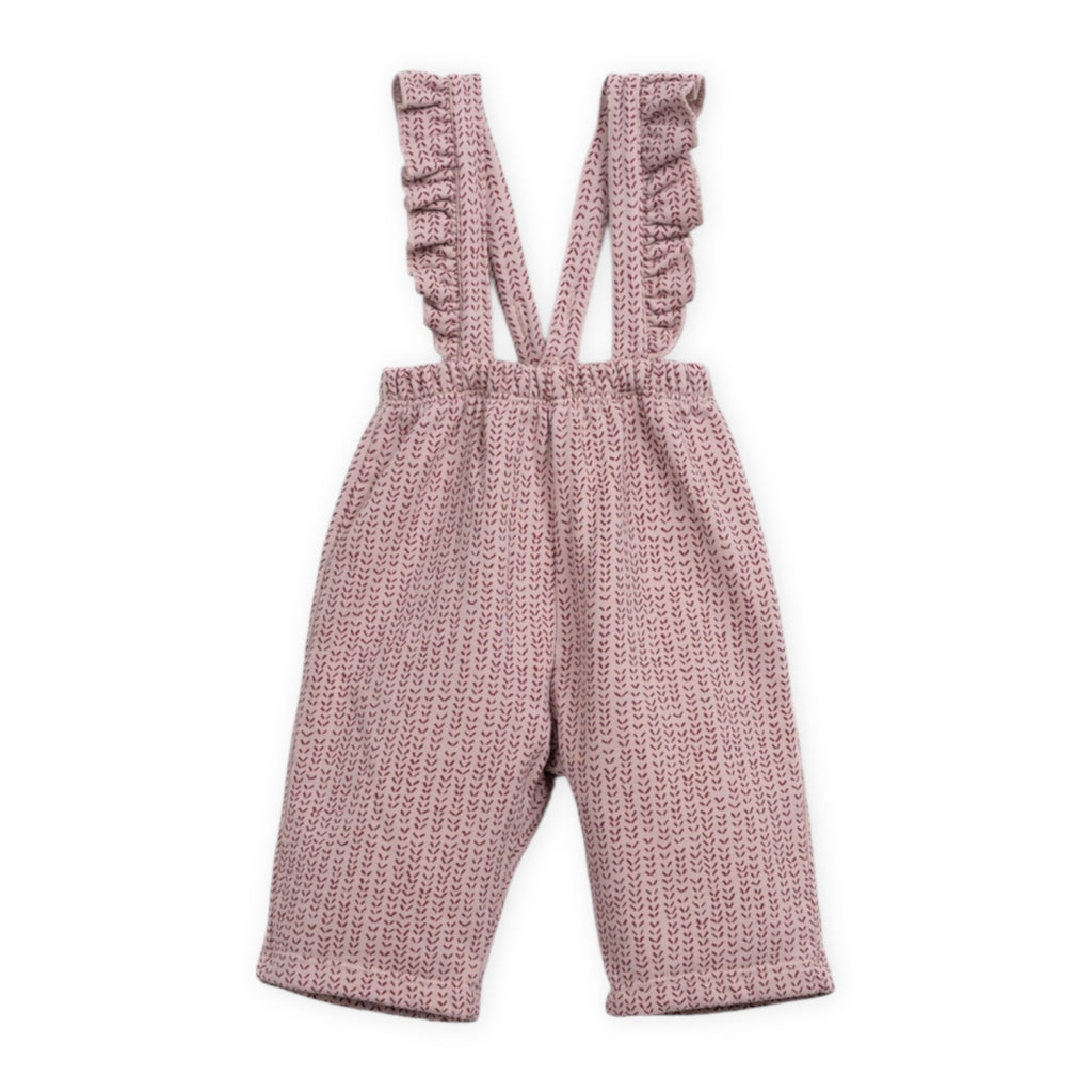 Play Up Baby Ruffle Collar Onesie & Printed Fleece Ruffle Overalls Set ~ Rose/Natural