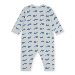 Petit Bateau l/s Whale Print Romper ~ Blue