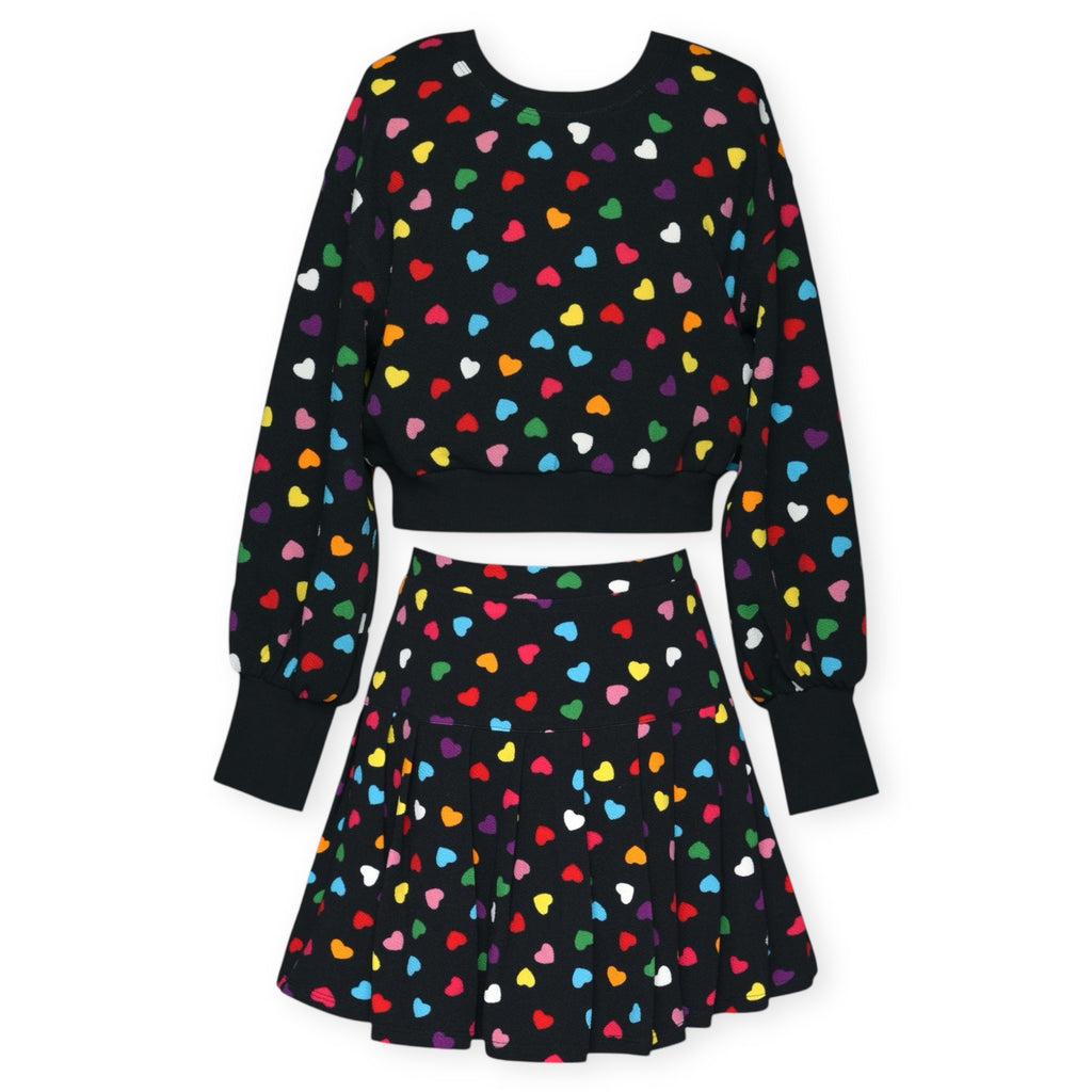 Hannah Banana All Over Heart Print Sweatshirt & Skort Set ~ Black Multi