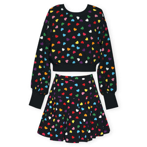 Hannah Banana All Over Heart Print Sweatshirt & Skort Set 7-12 ~ Black Multi