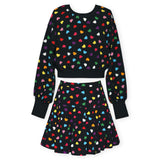 Hannah Banana All Over Heart Print Sweatshirt & Skort Set ~ Black Multi
