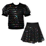 Hannah Banana Colorful Sequin Mesh Top & Circle Skirt Set 7-12 ~ Black Multi