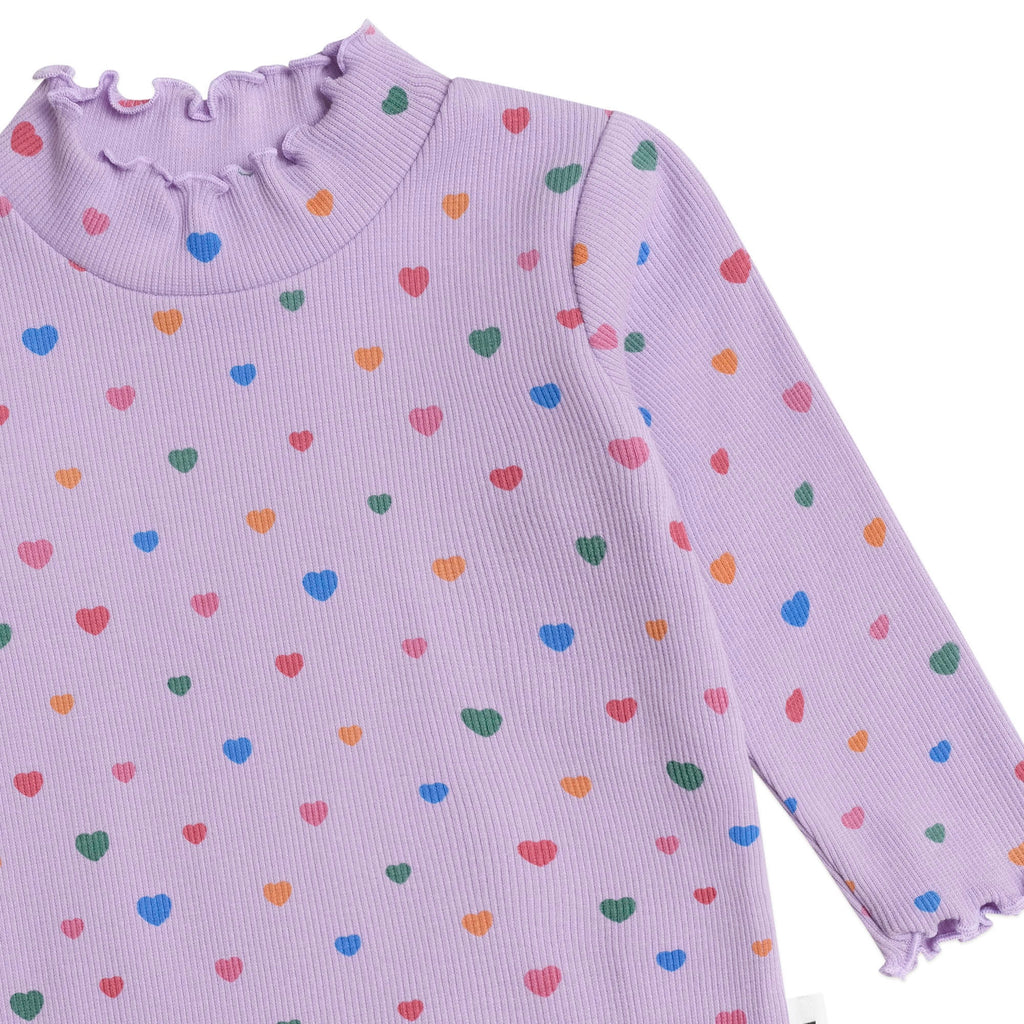 Huxbaby Dreamy Denim Overall Dress & I Heart Cake Ribbed l/s Top ~ Purple/Denim