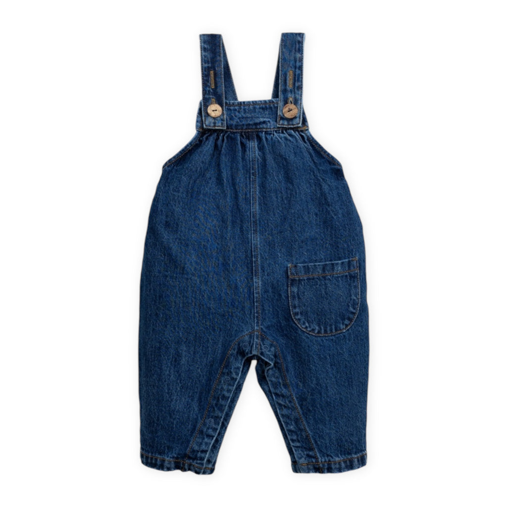 Play Up Baby Ribbed Ruffle Collar l/s Onesie & Denim Overalls Set ~ Rose Leopard