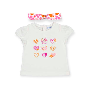 Mayoral Baby Girl s/s Hearts Tee & Headband Set ~ White/Magenta