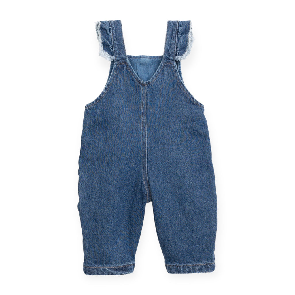 Play Up Baby Leopard Print Ribbed Top & Denim Frill Overalls Set ~ Natural/Blue