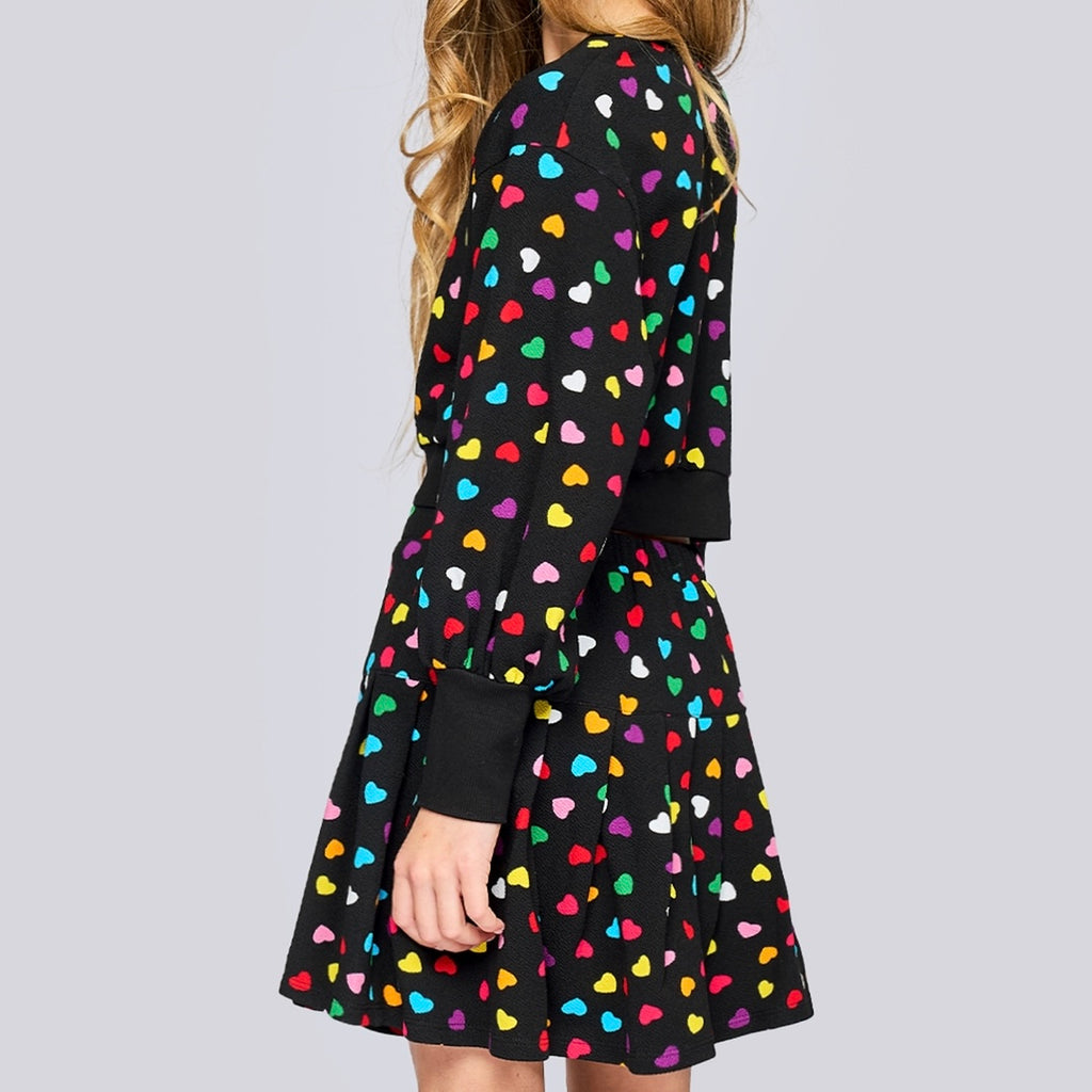Hannah Banana All Over Heart Print Sweatshirt & Skort Set ~ Black Multi