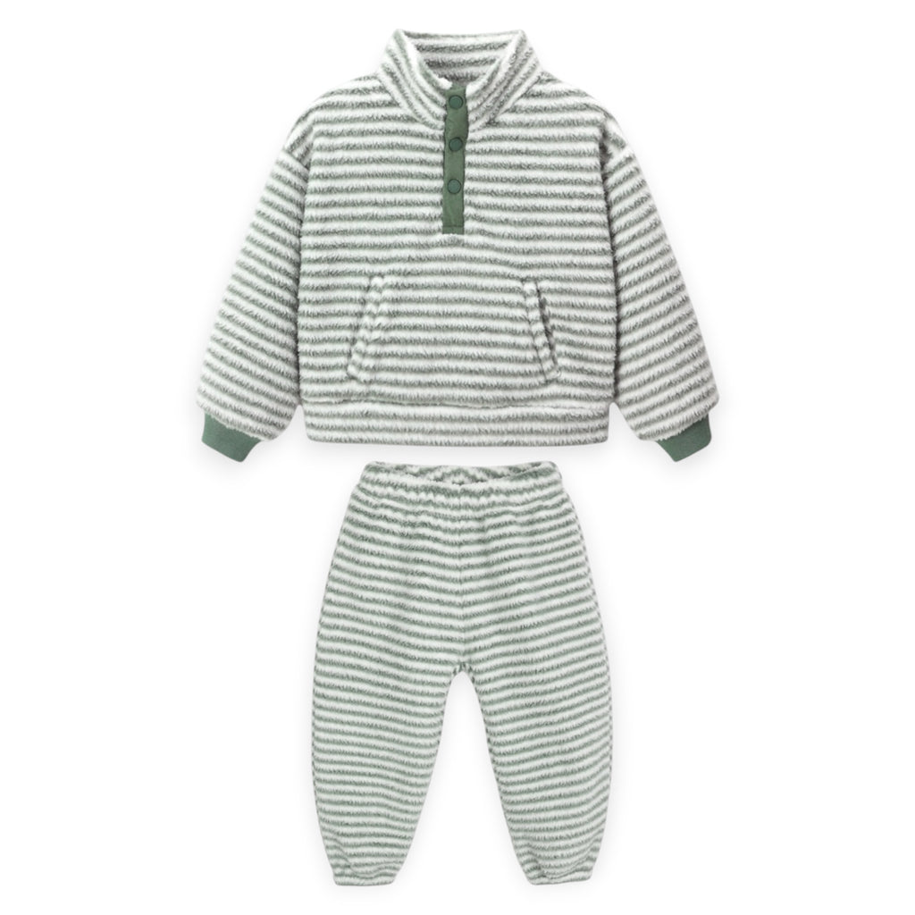 Rylee + Cru Fuzzy Snap Pullover & Relaxed Sweatpants Set ~ Evergreen Stripe