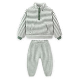 Rylee + Cru Fuzzy Snap Pullover & Relaxed Sweatpants Set ~ Evergreen Stripe