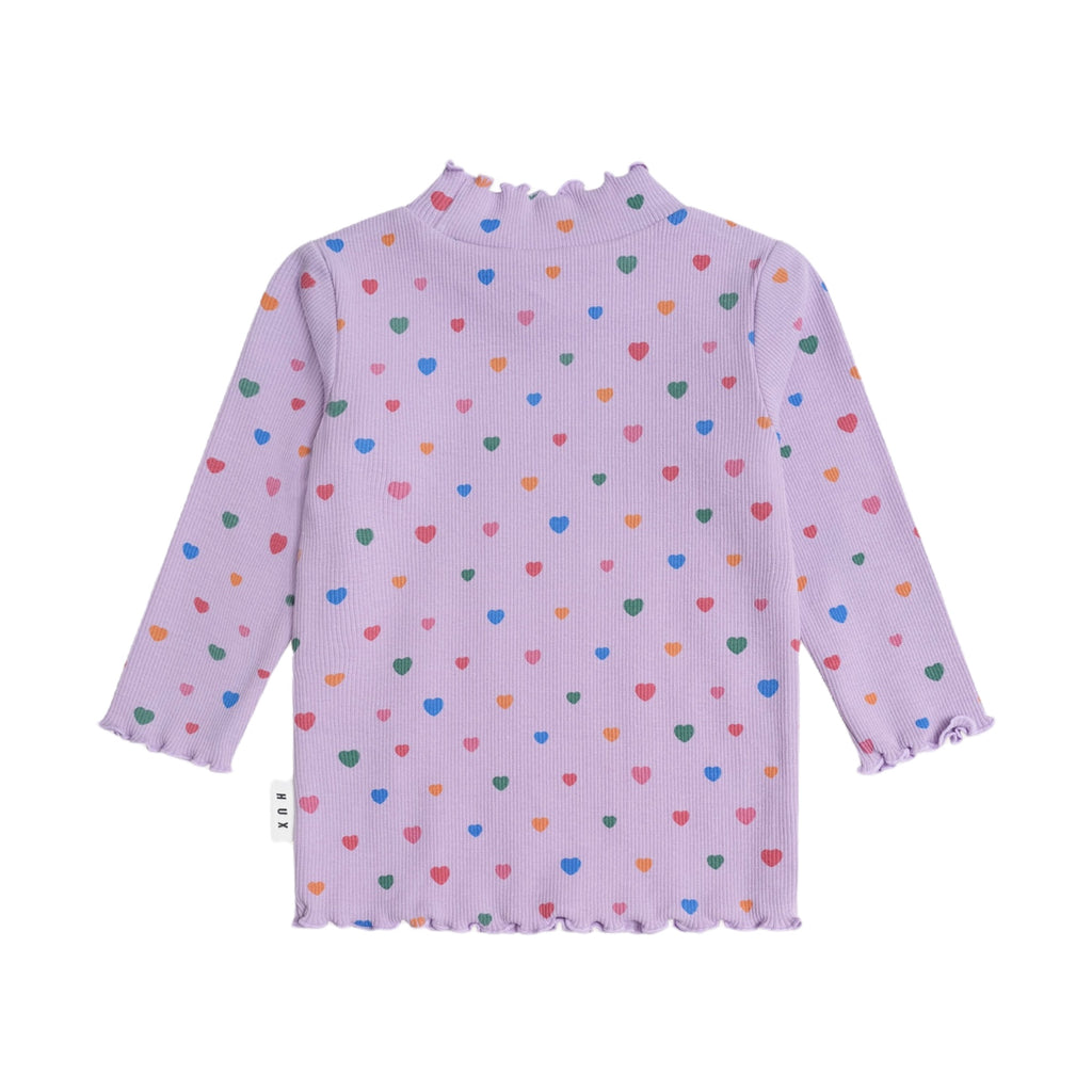 Huxbaby Dreamy Denim Overall Dress & I Heart Cake Ribbed l/s Top ~ Purple/Denim