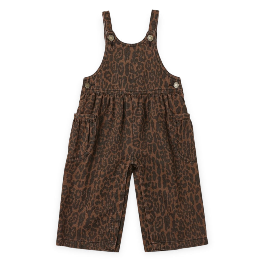 Rylee + Cru Girls Ribbed l/s Top & Wide Leg Overalls Set ~ Black/Leopard