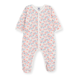 Petit Bateau Velour Front Snap Floral Print Footie ~ Pink/Blue Multi