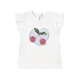 Mayoral Baby Girl s/s T-Shirt w/ 3D Cherries ~ White/Blue