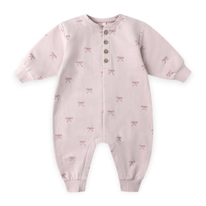 Quincy Mae Relaxed Fleece Romper ~ Bows/Lilac