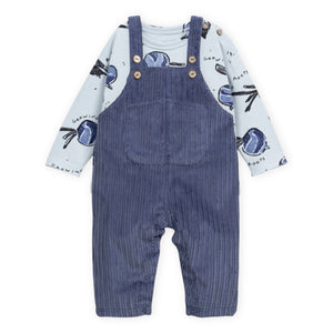 Play Up Baby Growing Roots Print l/s Tee & Corduroy Overalls Set ~ Blueberry