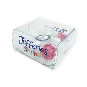 Jefferies Socks Flower Mary Jane Crochet Bootie ~ White/Pink