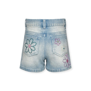 Baby Sara Denim Shorts w/ Rhinestone Flowers ~ Blue