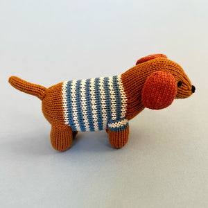 Estella Knit Baby Rattle ~ Blue Dog