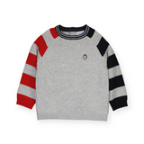 Mayoral Baby Boy Striped Sleeve Knit Sweater ~ Storm/Red